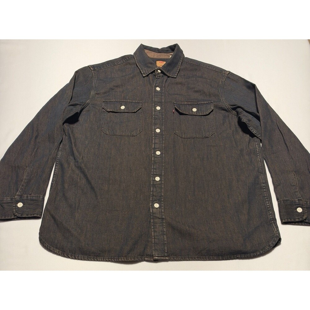 Levis Relaxed Fit Denim Button Down Shirt Men XL Dark Wash Long Sleeve Brown-817